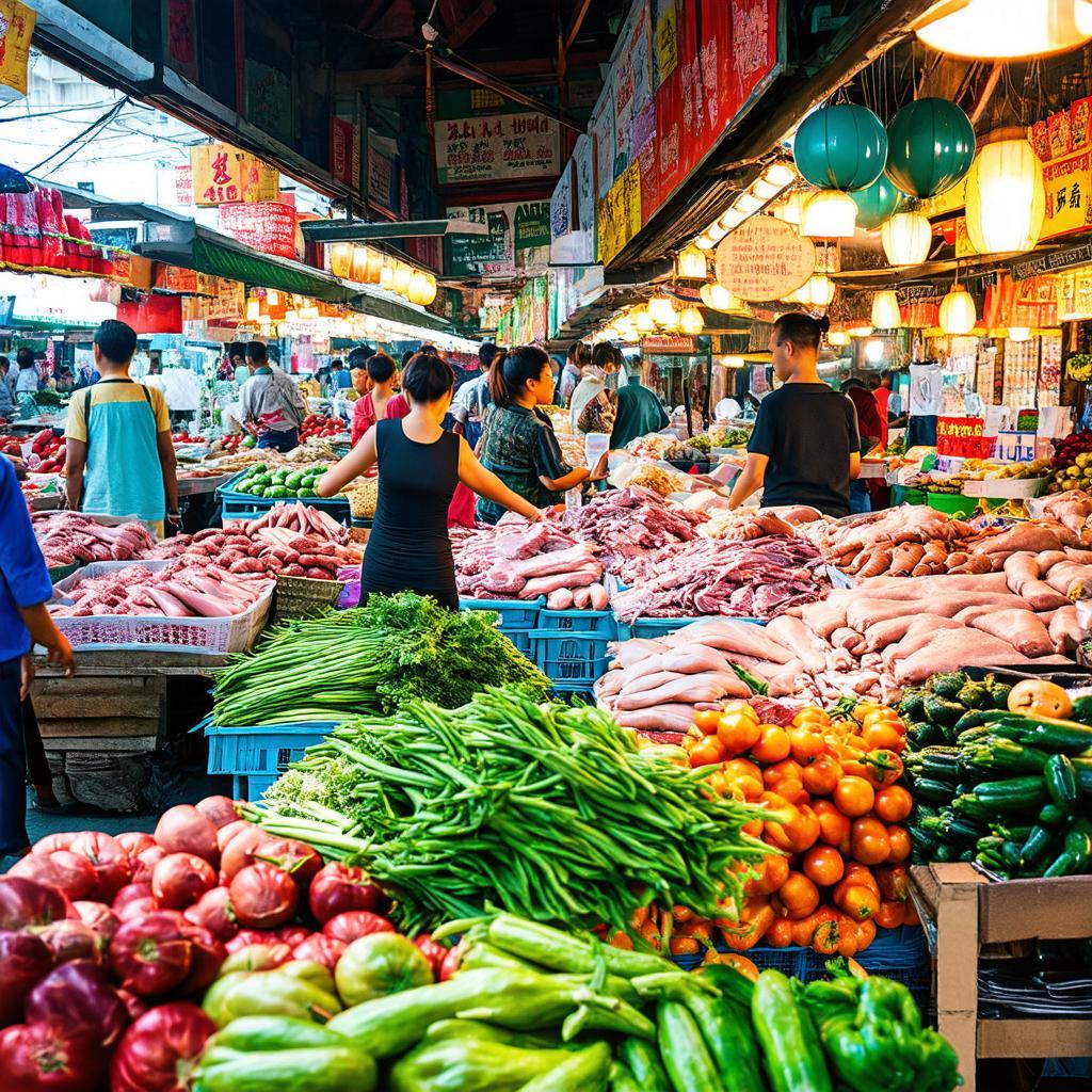 Không khí tấp nập, đầy màu sắc của chợ truyền thống Sài Gòn, Việt Nam.